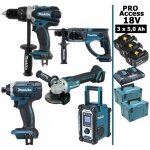 Makita - pack pro 18v 5ah: perceuse 91nm ddf458 + meuleuse 125mm dga504 + perforateur 2j dhr202 + visseuse ...