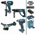 Makita - pack pro 18v 5ah: perceuse ddf458 + meuleuse dga504 + perforateur dhr202 + visseuse � chocs ...