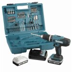 Perceuse visseuse � percussion 18v 42 nm makita 2 batteries 18v 2ah bl1820g + chargeur + 74 pi�ces - ...
