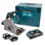 Makita - scie plongeante 36v lxt (2x18v) 165 mm avec 2 batteries 18v 5. 0ah, chargeur double, makpac ...