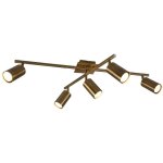 Marley plafonnier 2 barres orientables 5 spots cylindre en m�tal laiton antique l. 77, 5 cm