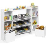 Meuble de rangement enfant mana 7 tagres, 9 bacs en tissu et 2 cubes sur roulettes blanc