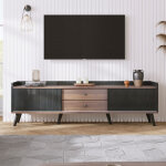 Meuble tv avec deux tiroirs, meuble tv, plateau tv bas avec deux portes coulissantes. texture d�licate. ...