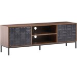 Meuble tv en mdf pieds en m�tal avec 2 portes et �tag�res motif g�om�trique meuble de salon marron fonc� ...