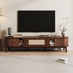 Meuble tv ? meuble tv avec portes en bois naturel et tiroirs en rotin. solutions de rangement naturelles ...