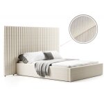 Lit coffre avec grande tte de lit tissu velours ctel ou tissu bouclette monaco - velours ctel beige ...
