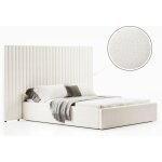 Lit coffre avec grande tte de lit tissu velours ctel ou tissu bouclette monaco - tissu boucl crme ...