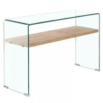 Meubletmoi - console en verre tremp� l. 125 cm �tag�re d�cor ch�ne clair - ice