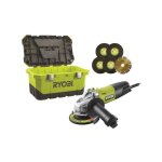 Ryobi - meuleuse d'angle 800w 125mm - 1 disque diamant - 5 disques a barber - toolbox rag800 - 125ta6 ...