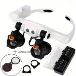 Microscope de casque � led et mini loupe pliante, �quip� d'objectifs 3x - 10x - distance de travail 2 ...