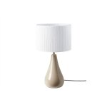 Lampe  poser taupe en cramique brillante et abat - jour en tissu pliss blanc h49 cm troia