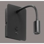 Millumine - applique t�te de lit noire flexible focus avec port usb