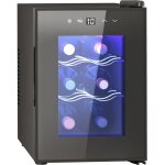 Mini cave  vin 6 bouteilles 17l t. 5 - 18c clairage led cran tactile numrique porte verre anti - ...