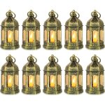 Mini lanterne led exterieur - lot de 10 lanterne bougie dor� decorative bougeoir pour halloween, mariage, ...