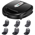 Mini machine � beignets 6 en 1, machine � grillades avec chauffage double face, po�le antiadh�sive, 6 ...