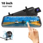 Mise  niveau 10'' mirror dash cam vision nocturne avant et arrire 1080p camra de recul fhd full touch ...