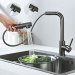 Mitigeur cuisine avec douchette extractible robinet cuisine avec 2 types de jets mitigeur �vier en acier ...