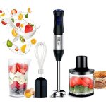 Mixeur plongeant 1000w [ robot multifonction 4en1 ] 5 vitesse r�glable + turbo, avec fouet, hachoir de ...
