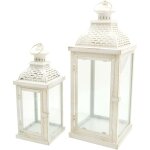 Rebecca mobili 2 bougeoirs lanternes m�tal blanc pvc shabby 50x19x19