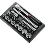 Module douilles 1 / 2' 6 pans m�trique 23 pi�ces ? jeu standard avec cliquet ? compatible avec rangement ...