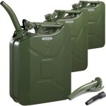 Lot de 3 jerricans en mtal 20l avec bec verseur transport liquides essence diesel huile voiture moto ...