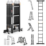 Chelle pliante polyvalente, escabeau extensible haut 7 en 1, cadre en a � 3 marches avec planche d'�chafaudage ...