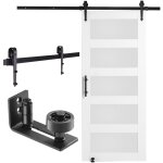 Mophorn - kit de porte de grange coulissante 36' x 84', bois et verre, verre dpoli, dalle de bois d'pica, ...