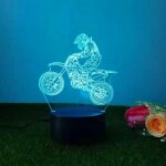 Moto motocross 3d illusion veilleuse jouets, d�cor de maison led lampe de chevet table, tactile & t�l�commande ...