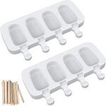 Moules � glace silicone, magnum cake, 2 pcs 4 cavit�s silicone moule � cr�me, moule � glace avec 50 b�tonnets ...