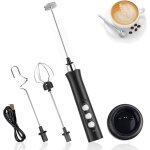 Mousseur  lait lectrique tenue  main, 3 en 1 fouet rechargeable usb, 3 vitesses rglable avec 3 ttes ...