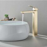 Mowze - robinet mitigeur monocommande haut bross� or en pour lavabo salle de bain