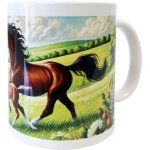 Mug en c�ramique blanche jument et son poulain gambadant