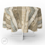 Nappe ronde en toile cir�e anti - taches � 140 cm. planches de bois