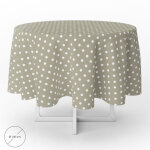 Nappe ronde en toile cir�e anti - taches � 140 cm. pois beiges