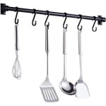 (noir)barre murale cuisine ustensiles, 40cm barre �tag�re de cuisine avec 6 crochets amovibles, rack ...