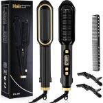 (noir)brosse � lisser les cheveux 2 en 1, brosse � lisser ionique � chauffage rapide 30 s, peigne chaud, ...