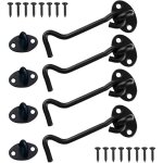 Noir)verrou porte coulissante 4 pi�ces, crochet cabin 4 inch, acier inoxydable porte loquet, crochet ...