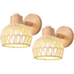 2pcs applique murale int�rieure 15cm lampe murale r�glable en bois et rotin r�tro e27 luminaire applique ...