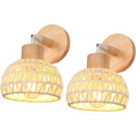 2pcs applique murale int�rieure 15cm lampe murale r�glable en bois et rotin r�tro e27 luminaire applique ...