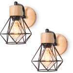 2pcs - applique murale r�tro e27 lampe murale vintage en fer et bois r�tro cage design noir lampe murale ...