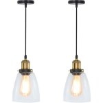 2pcs suspension luminaire d'intrieur industriel lustre rtro e27 plafonnier en verre noir pour chambre ...
