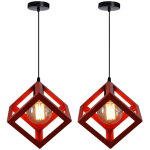 2pcs suspension lustre en forme de cube suspension luminaire moderne plafonnier rtro vintage rouge