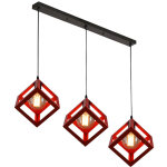 Lustre creative cube rouge plafonnier antique  3 lumires suspension luminaire rtro en mtal, pour ...