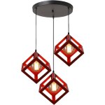 Plafonnier antique  3 lumires lustre creative cube rouge suspension luminaire rtro en mtal, pour ...