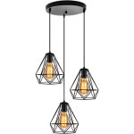 Suspension vintage cage � diamants 20cm plafonnier r�tro 3 lumi�res lustre pour salon salle � manger ...