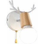 Nordique moderne conception deer antlers forme applique murale en bois avec tirette chane commutateur ...
