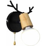Nordique moderne conception deer antlers forme applique murale en bois avec tirette chane commutateur ...