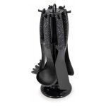 Set de 6 ustensiles de cuisine avec support rotatif - manches effet marbre - noir - h 36 cm - livraison ...