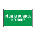 Plaque rectangulaire d'interdiction p�che et baignade interdites 33 x 20