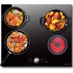 Noxton plaque vitroc�ramique 4 feux, plaque de cuisson electrique 4 feux encastrable, 6000w, table de ...